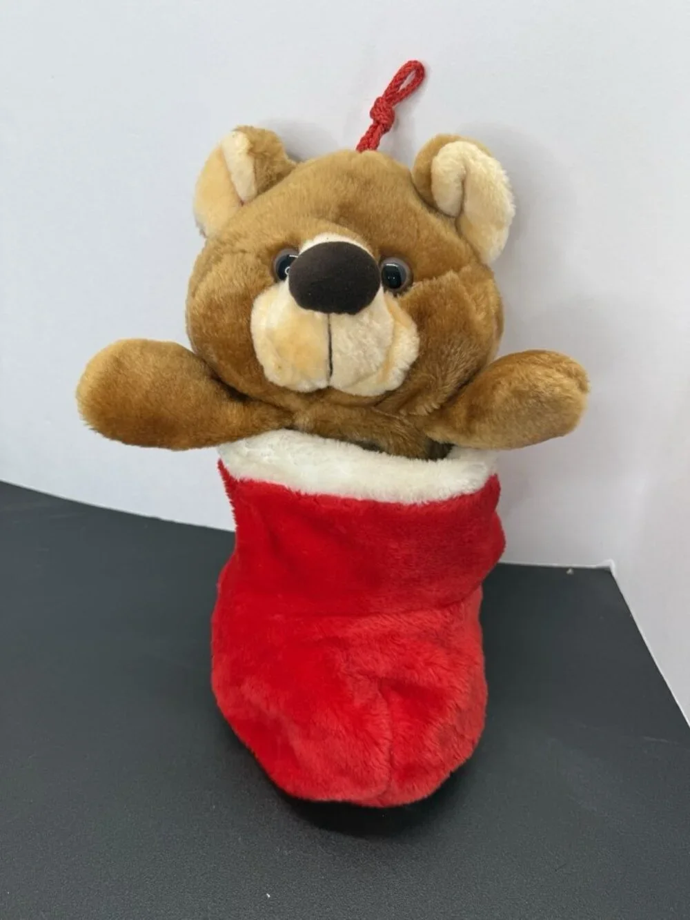 Vintage Smithy Plush Teddy Bear Christmas Stocking  Reversible 14”